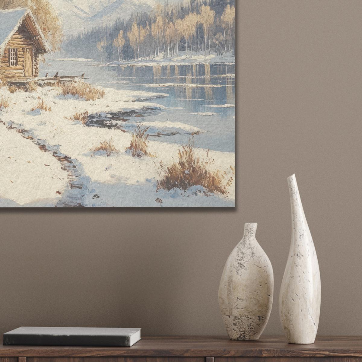 AKUSTIKBILD Winter - Schnee - Zuhause - Natur Wandbilder 60x60 cm - Hellbraun, Kunststoff (60/60/0.9cm) - MuchoWow