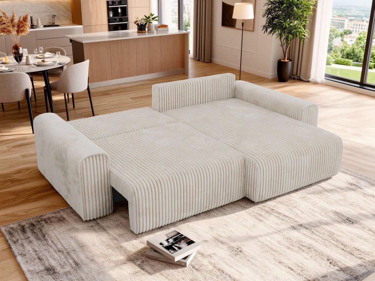 ECKSOFA ELARA L Beige Cord - Beige/Schwarz, Kunststoff/Textil (278/192cm) - MKS