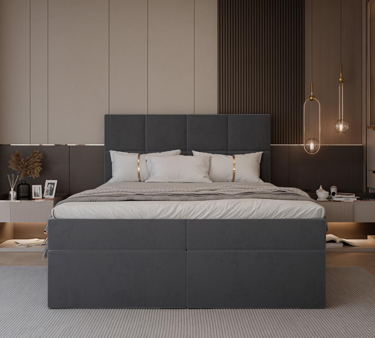 BOXBETT 120x200 cm mit Topper - Dunkelgrau, Textil (200/200cm) - Idohome