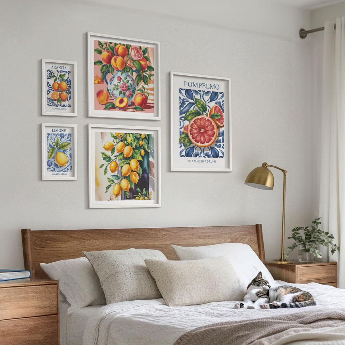 BILDER SET 5er Set - 50x50 cm & 20x30 cm & 40x60 cm Weißer Rahmen - Illustrationen von Zitrusfrüchten - Weiß, Kunststoff (40/60cm) - TULUP