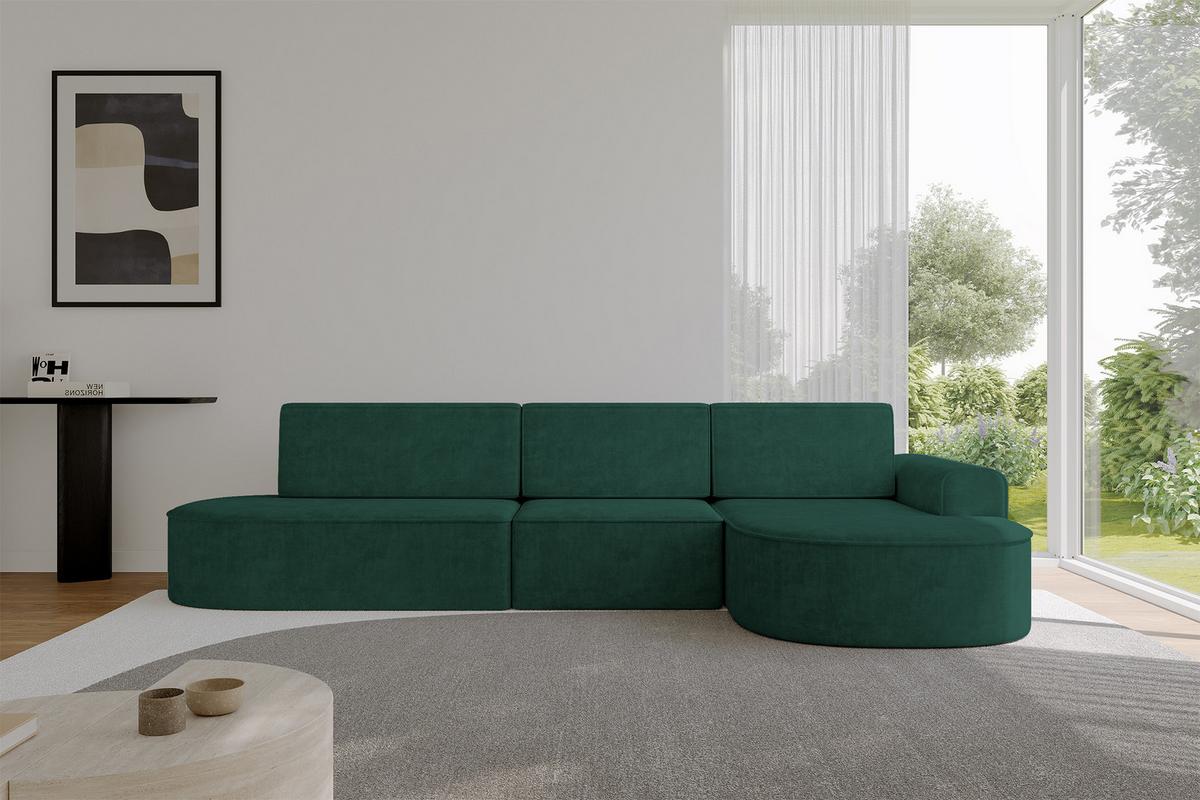 ECKSOFA mit Schlaffunktion Ottomane RECHTS MARI L2-S 368X167X85 Grün Velours - Waldgrün/Schwarz, Holzwerkstoff/Kunststoff (167/368cm) - ALTDECOR