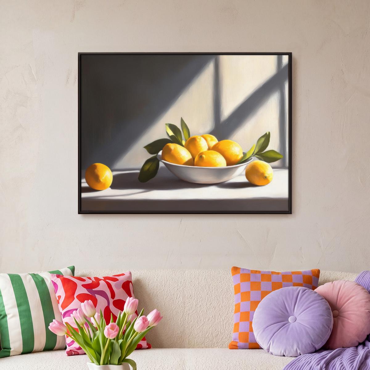 LEINWAND Bilder mit Rahmen - Zitronen - Stilleben - Gelb - 80x60 - Gelb, Textil (80/60cm) - MuchoWow