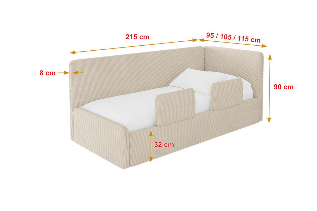 EINZELLBETT Jugendbett mit Bettkasten und Matratze H3/H4, Links - NORY 80x200 Beige - Creme, Holzwerkstoff/Textil (80/200cm) - ALTDECOR