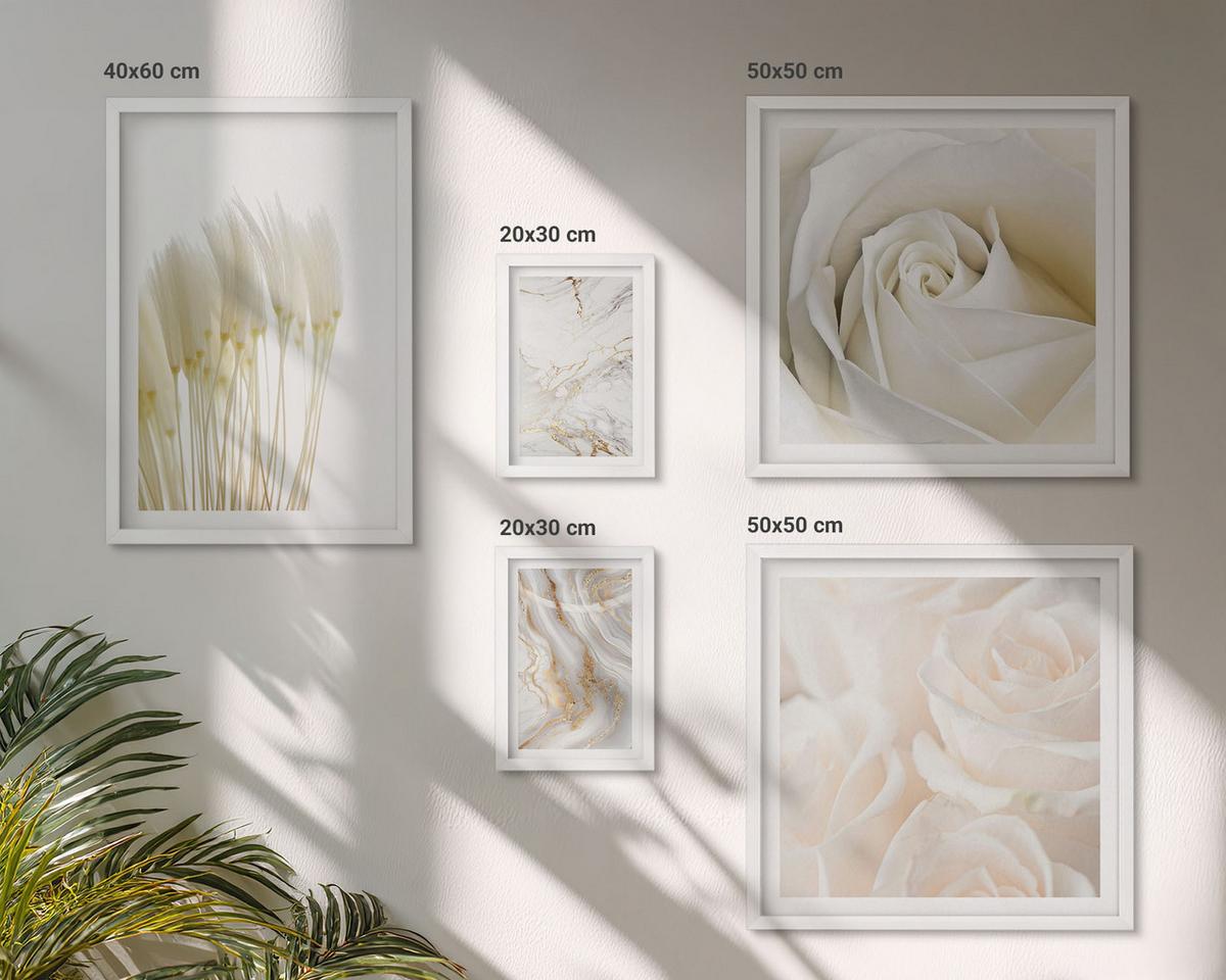 BILDER SET 5er Set - 50x50 cm & 20x30 cm & 40x60 cm Weißer Rahmen - Elegante Marmormuster - Weiß, Kunststoff (40/60cm) - TULUP
