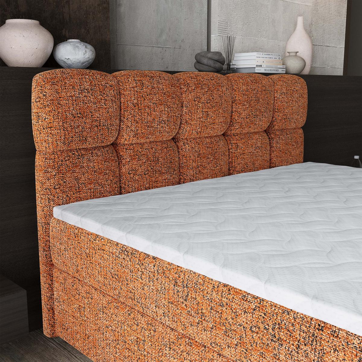 BOXBETT BRUME 180x200 cm mit Matratze und Topper, H2+H3 - Orange - Orange, Holz (180/200cm) - MASSENO