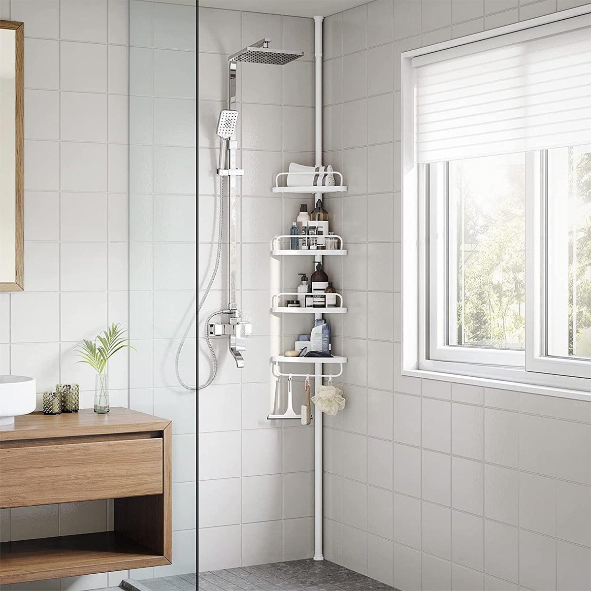 DUSCHREGAL mit 4 Ablagen - H85/305 cm, verstellbar - Weiß, Metall (25/85/7cm) - Calicosy