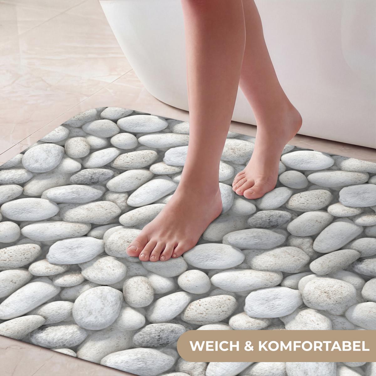 BADEMATTE Steine - Grau - Oval 60x90 cm - Hellgrau, Textil (60/90cm) - OnlyWow
