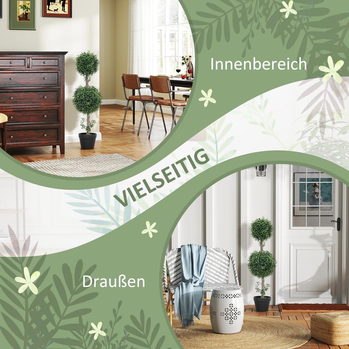 KÜNSTLICHER Buchsbaum 2er-Set groß 91,6 cm künstliche Pflanzen im Topf - Grün, Kunststoff (91.6cm) - HOMCOM