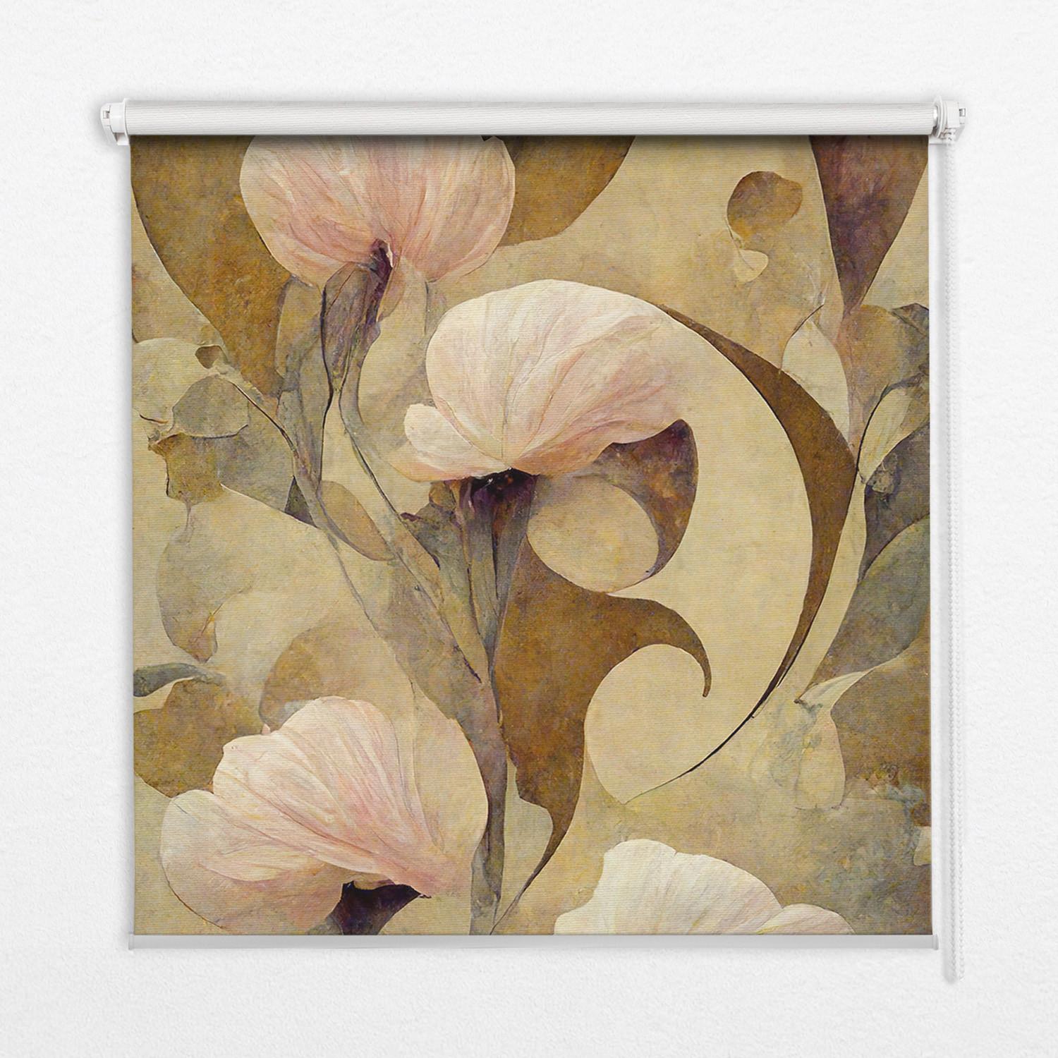 INNENROLLO - Fensterrollo - Rollo - 140x140 cm - Rosa Blüten - Braun, Kunststoff (140/140/0.5cm) - TULUP