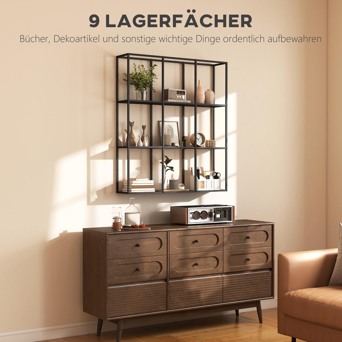 WANDREGAL 88/18/100 cm Metall Schwarz - Schwarz, Metall (18/100/87.5cm) - HOMCOM