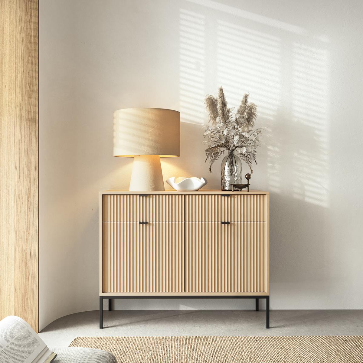 SIDEBOARD STELLARE 104x39x83 cm mit 2 Schubladen und 2 Türen Eichefarben - Braun, Holzwerkstoff (104/83/39cm) - MASSENO