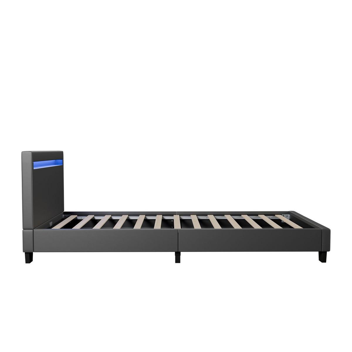 POLSTERBETT Paris mit LED dunkelgrau 90x200cm - Dunkelgrau, Holz (90/200cm) - Juskys