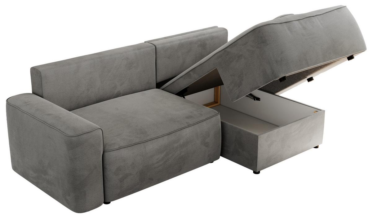 ECKSOFA BELLUNO L Hellgrau Velvet - Rechts - Hellgrau/Schwarz, Textil (233/144cm) - MKS