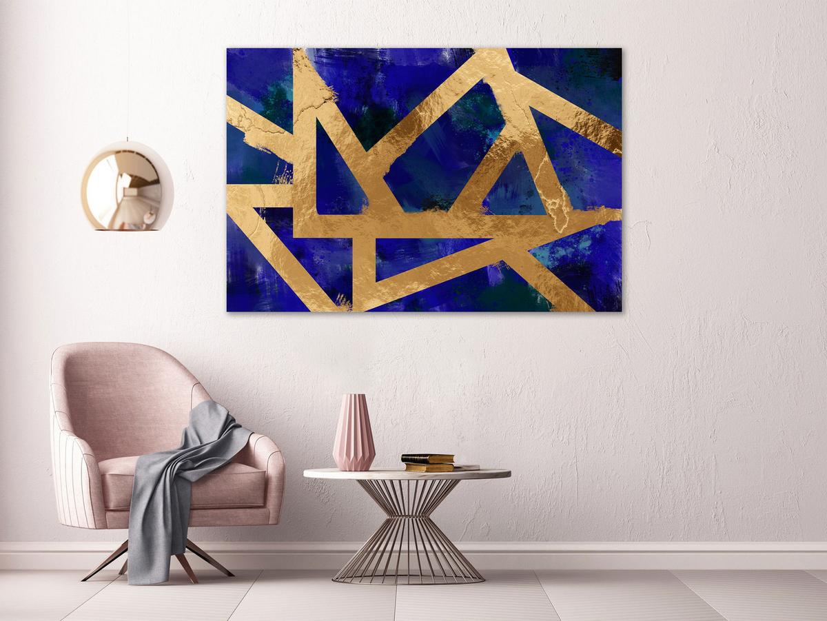 KUNSTDRUCK Blau 90/60 cm - Blau/Goldfarben, Textil (90/60cm) - KUNSTLOFT