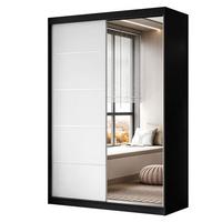 KLEIDERSCHRANK CAMARO II PLUS 150 cm mit Spiegel Schiebetürenschrank Schwarz / Weiß - Schwarz/Weiß, Holzwerkstoff (150/215/59cm) - Lookway