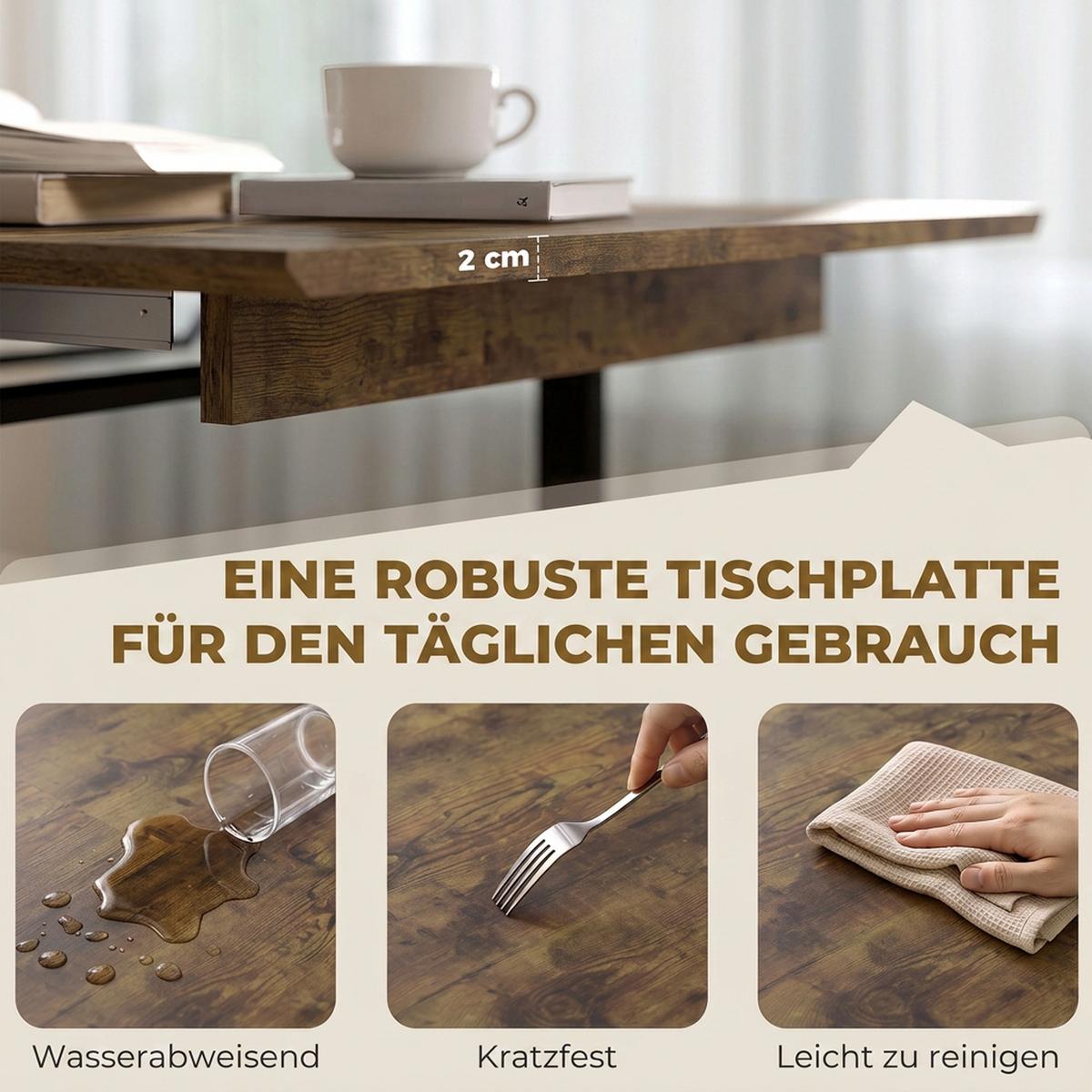 AUSZIEHBARER Esstisch MDF Rustikal-Braun - Schwarz/Braun, Holzwerkstoff (180/80/75cm) - HOMCOM