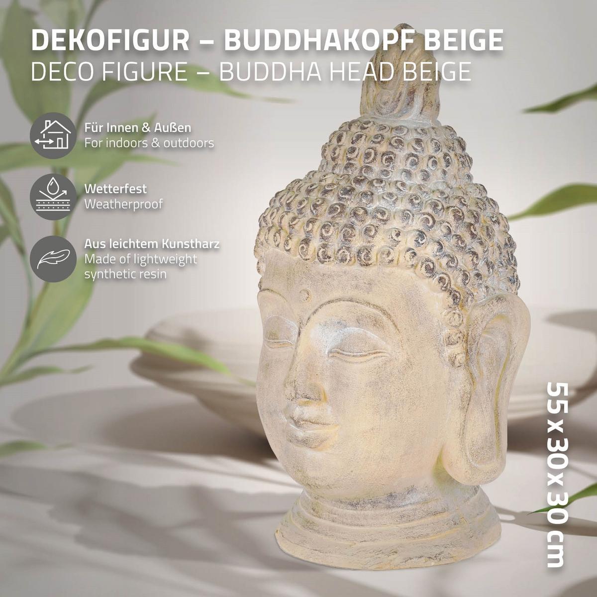 BUDDHA KOPF STATUE 55 cm Beige/Grau aus Polyresin - Beige, Kunststoff (30/55/30cm) - ECD-Germany
