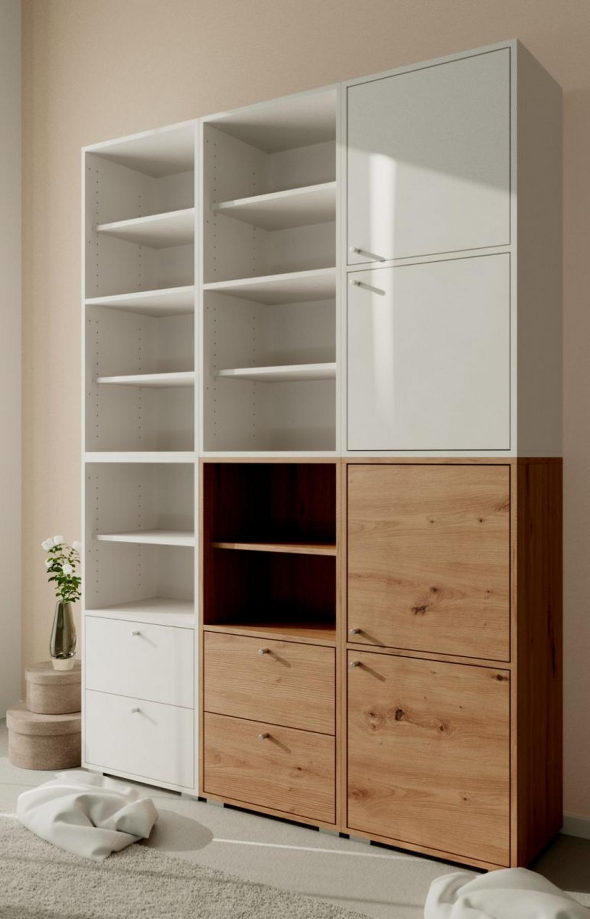 REGAL weiß 46 x 97 cm, Standregal mit 4 variablen Fächern - Silberfarben/Weiß, Holzwerkstoff/Kunststoff (46/96.5/33.5cm) - Furn.Design