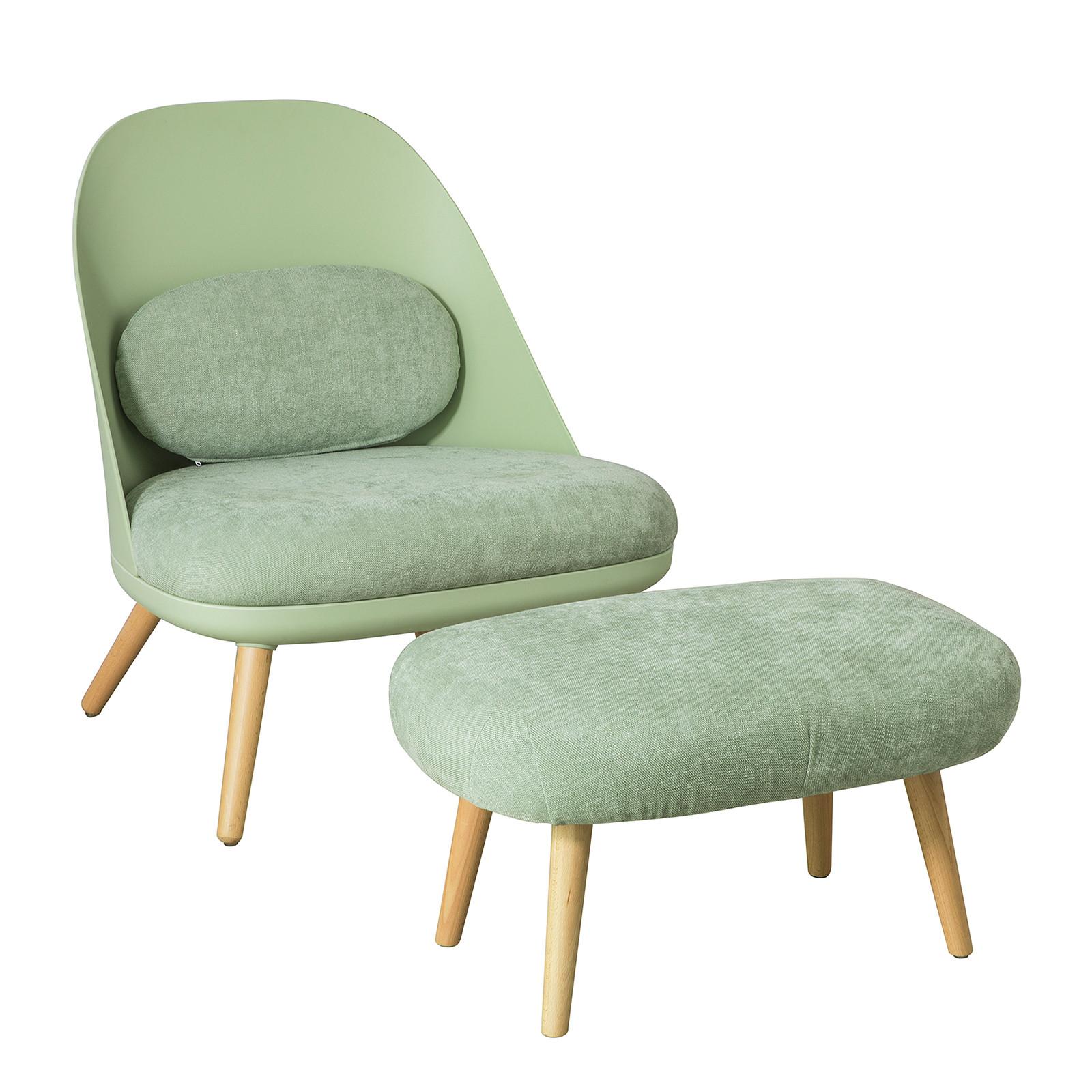 EINZELSESSEL mit Hocker Grün - Grün, Holz/Kunststoff (67/76/73cm) - SoBuy