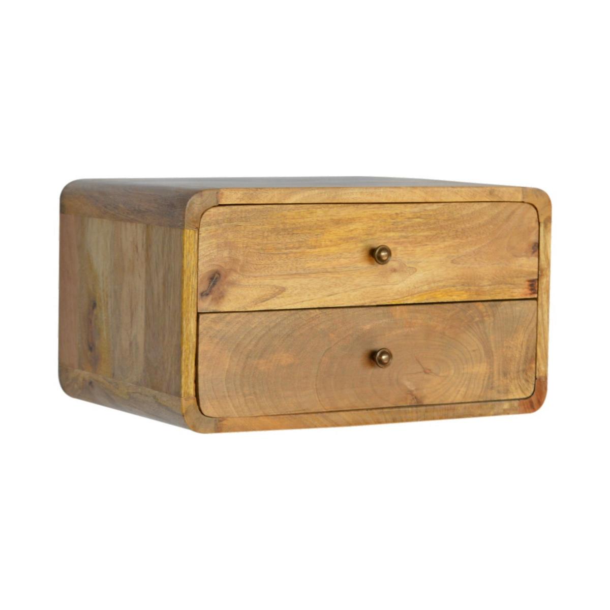 NACHTTISCH mit 2-Schubladen, Wandmontiert, Beige - Messingfarben/Braun, Holz/Metall (45/25/32cm) - Artisan Furniture