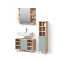 BADMÖBEL-SET Fucino Grün 3 Teile, mit Midischrank Tür groß - Grün, Holzwerkstoff (80/54/32cm) - Livinity®