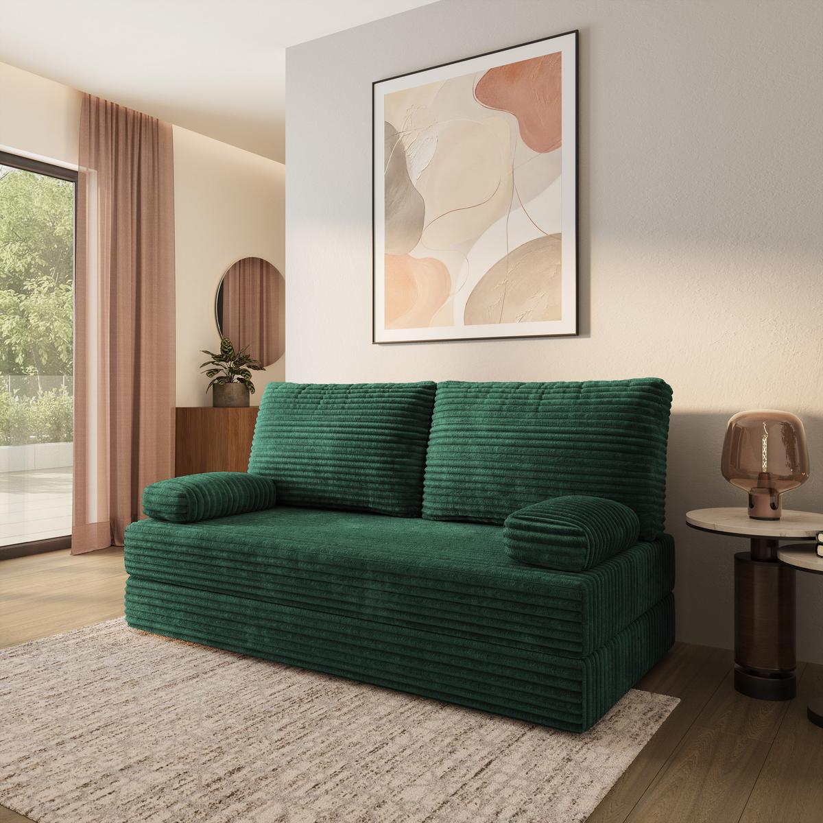 BETTSOFA SILAR aus Schaumstoff Kordstoff Grün Schlaffunktion - Grün, Textil (170/86/80cm) - MASSENO