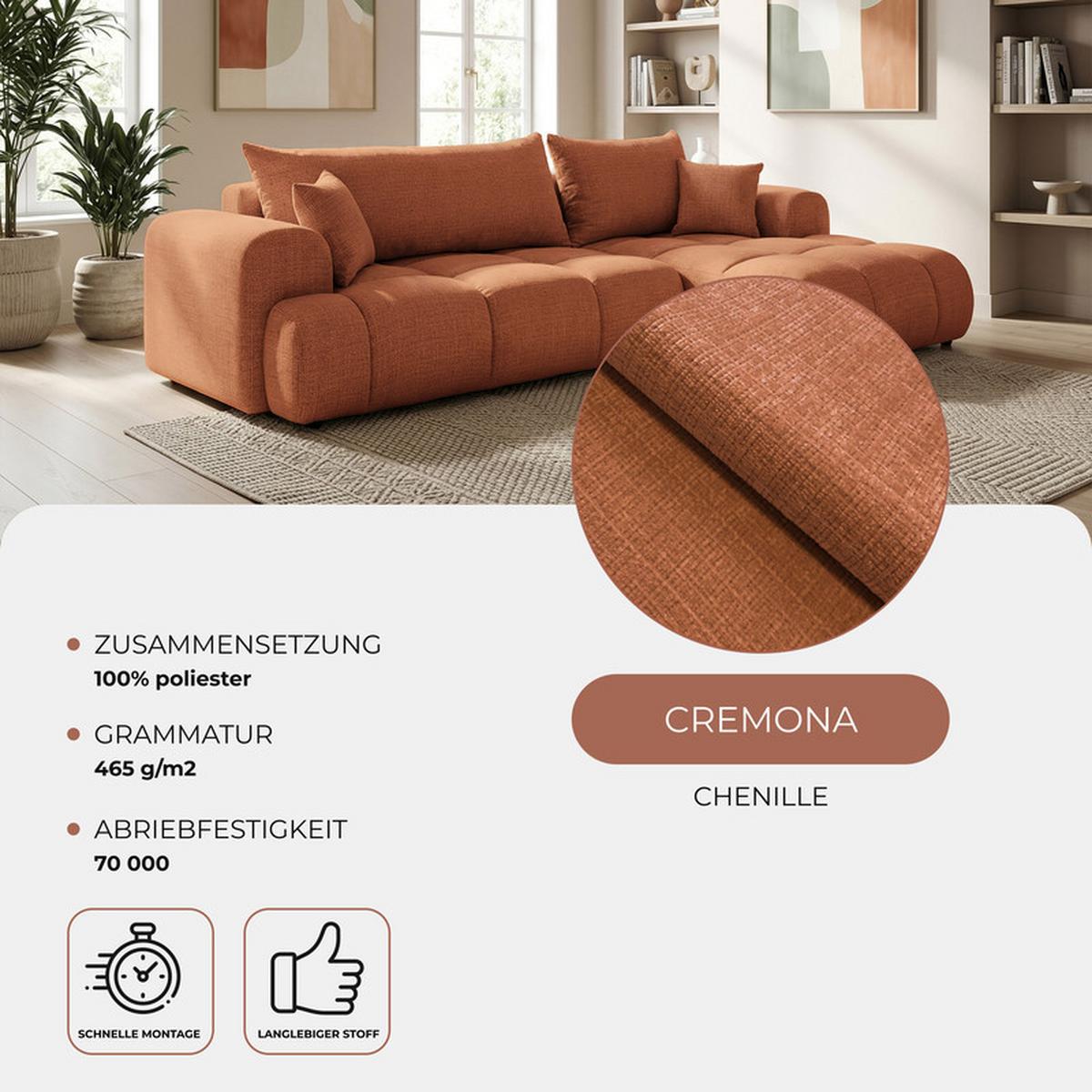 ECKSOFA MILANO Rechts mit Schlaffunktion und Bettkasten Orange - Orange, Kunststoff/Textil (265/145cm) - Idohome