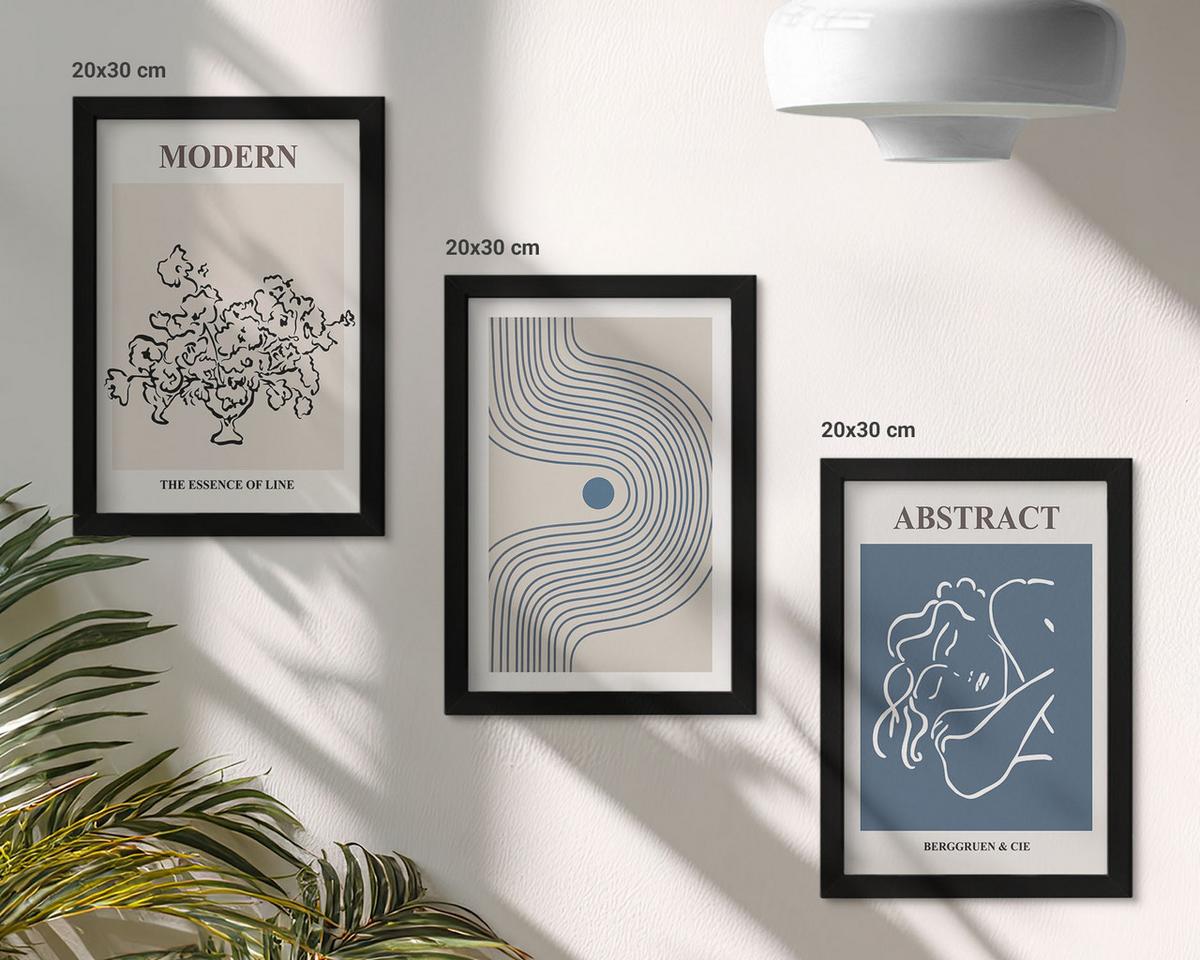 BILDER SET 3er Set - 20x30 cm Schwarzer Rahmen - abstrakte Poster mit Blumenlinien - Schwarz, Kunststoff (20/30cm) - TULUP