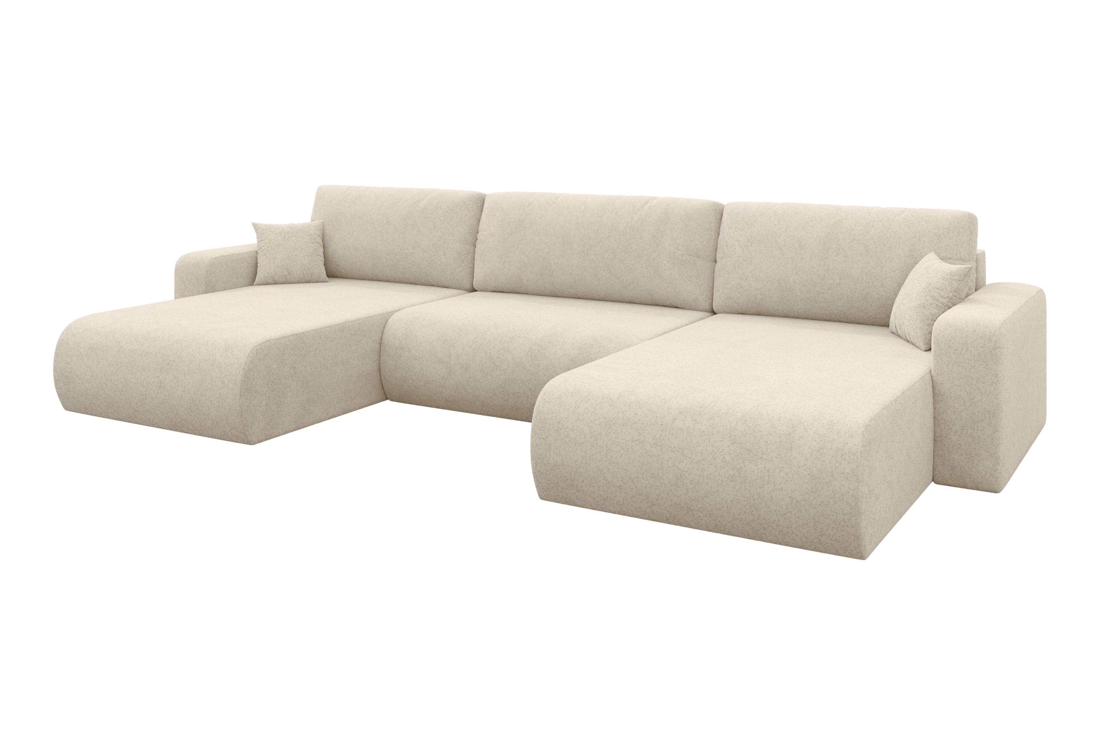 WOHNLANDSCHAFT mit Schlaffunktion und Bettkasten BERY-U 377x193x88 Creme Velours - Creme/Schwarz, Holzwerkstoff/Kunststoff (377/88/193cm) - ALTDECOR