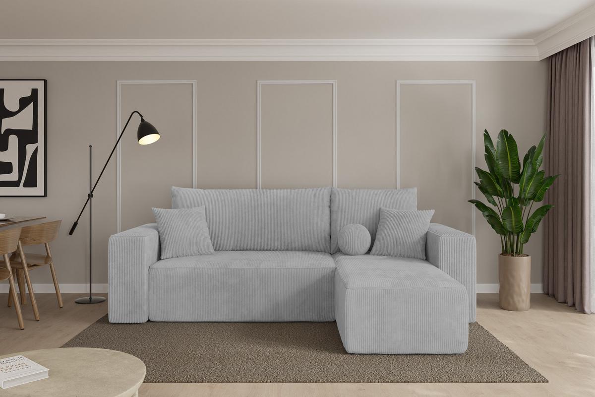 ECKSOFA mit Schlaffunktion Ottomane Rechts SENO-L 249x139x85 Grau Cord - Schwarz/Grau, Holzwerkstoff/Kunststoff (249/139cm) - ALTDECOR