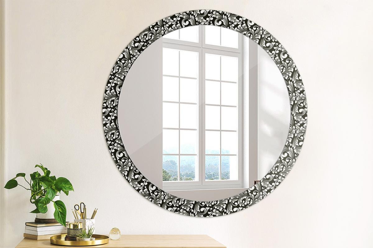 SPIEGEL Rund Ø 90 cm mit Aufdruck - Schwarz/Weiß, Glas (90/90/0.4cm) - Wallfluent