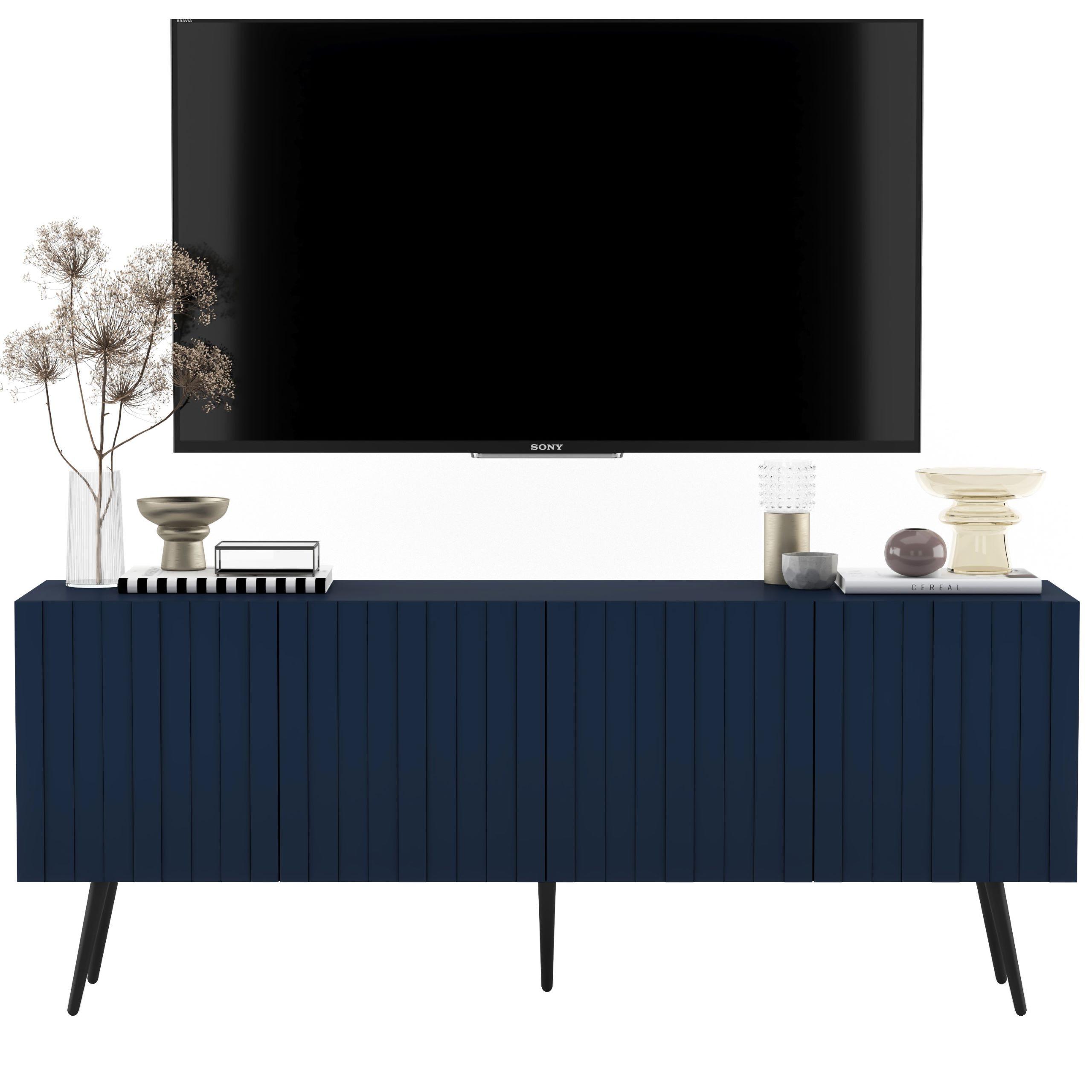 TV-SCHRANK Elpis Marineblau Matt mit Metallbeine Glamour 150 cm - Blau/Schwarz, Holzwerkstoff/Metall (150/60.5/36.5cm) - Meble Lindner