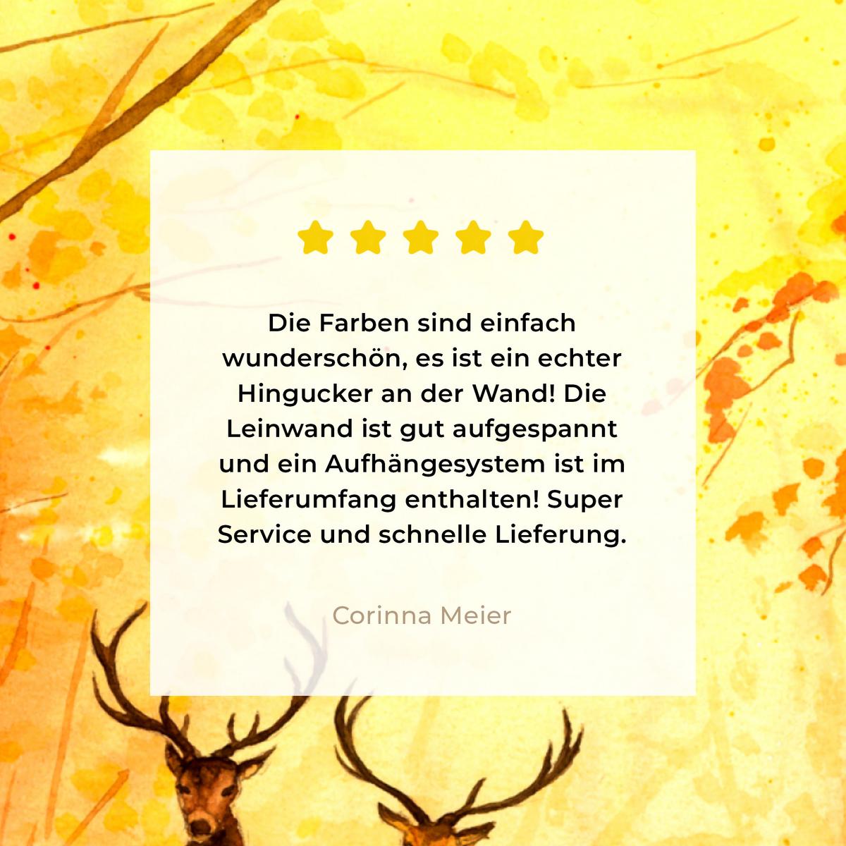 LEINWANDBILD Natur - Ölfarbe - Hirsche - Tiere - Herbst - Orange Wandbild Wohnzimmer 50x50 cm - Orange, Textil (50/50cm) - MuchoWow