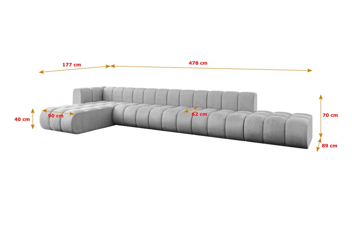 ECKSOFA modulares Sofa Zuvon-L3 - 478x177x70 cm Grau - Hellgrau, Holzwerkstoff/Textil (478/177cm) - ALTDECOR