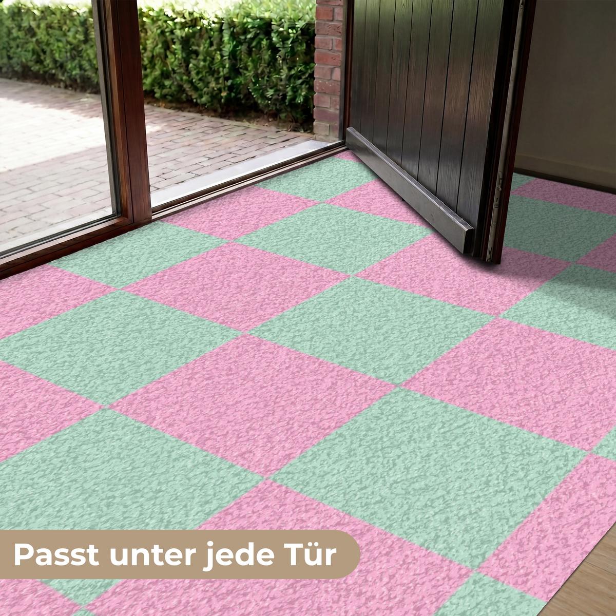 FUSSMATTE Schachbrettmuster - Grün - Rosa - Würfel Fußabtreter 180x120 cm - Mintgrün, Kunststoff (180/0.4cm) - MuchoWow