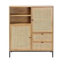 HOHE Buffetschrank mit Rattanfronten - L100 x H120 cm - JAYA - Eschefarben, Holzwerkstoff (40/120/55cm) - Calicosy