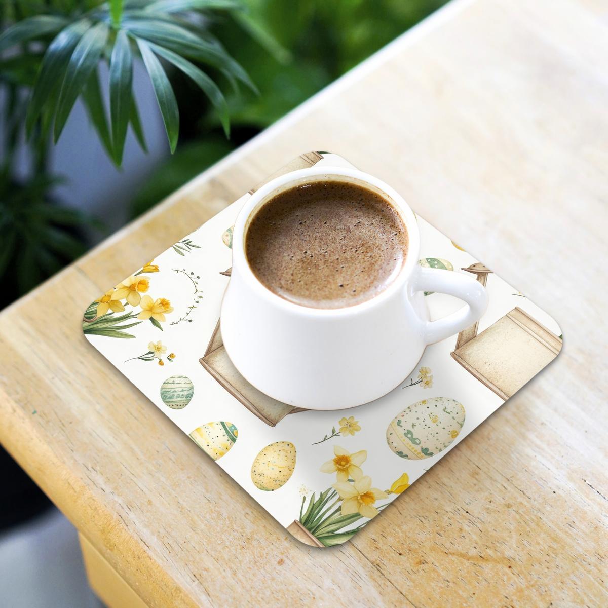 GLASUNTERSETZER 6er-Set Gießkanne - Blumen - Eier Tischset für Gläser 10x10 cm - Weiß, Naturmaterialien (10/0.2cm) - MuchoWow