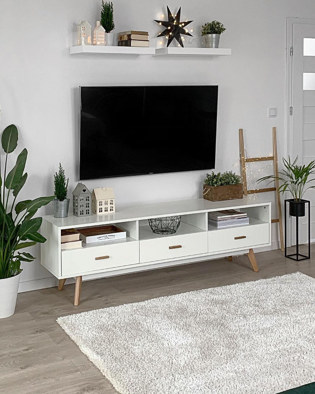 TV-MÖBEL Weiß, Hellbraun LIBERTY 40/180/55 cm - Weiß, Holzwerkstoff (180/55/40cm) - Beliani