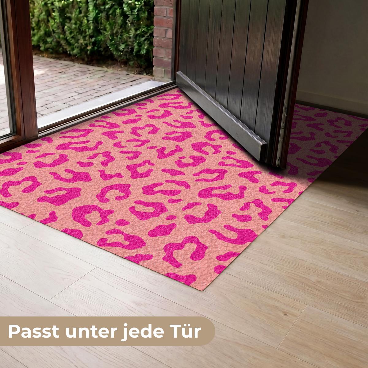 FUSSMATTE Pantherdruck - Rosa - Tierdruck - Minimalistisch Sauberlaufmatte 120x80 cm - Pink, Kunststoff (120/80cm) - MuchoWow