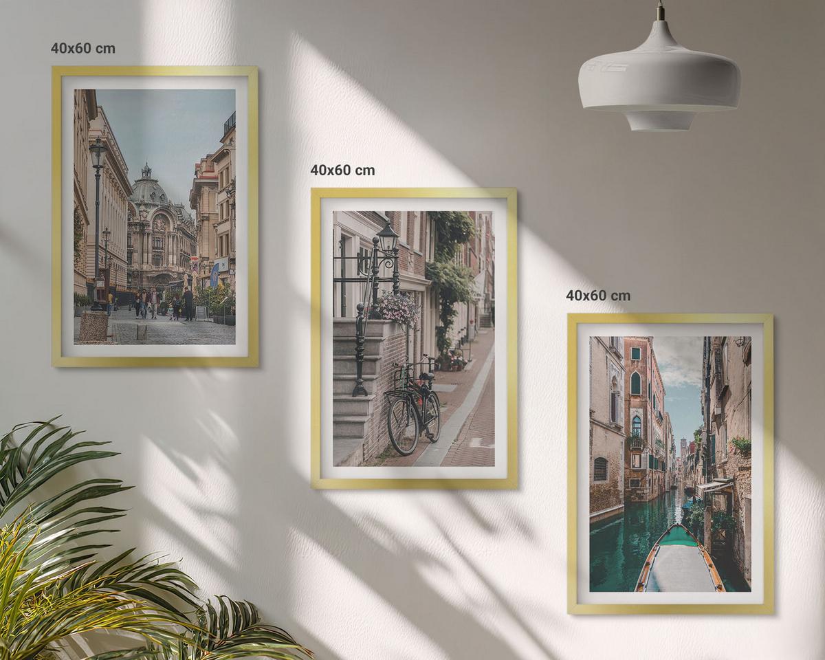 BILDER SET 3er Set - 40x60 cm Goldrahmen - Venedigs Wasserstraßen - Goldfarben, Kunststoff (40/60cm) - TULUP