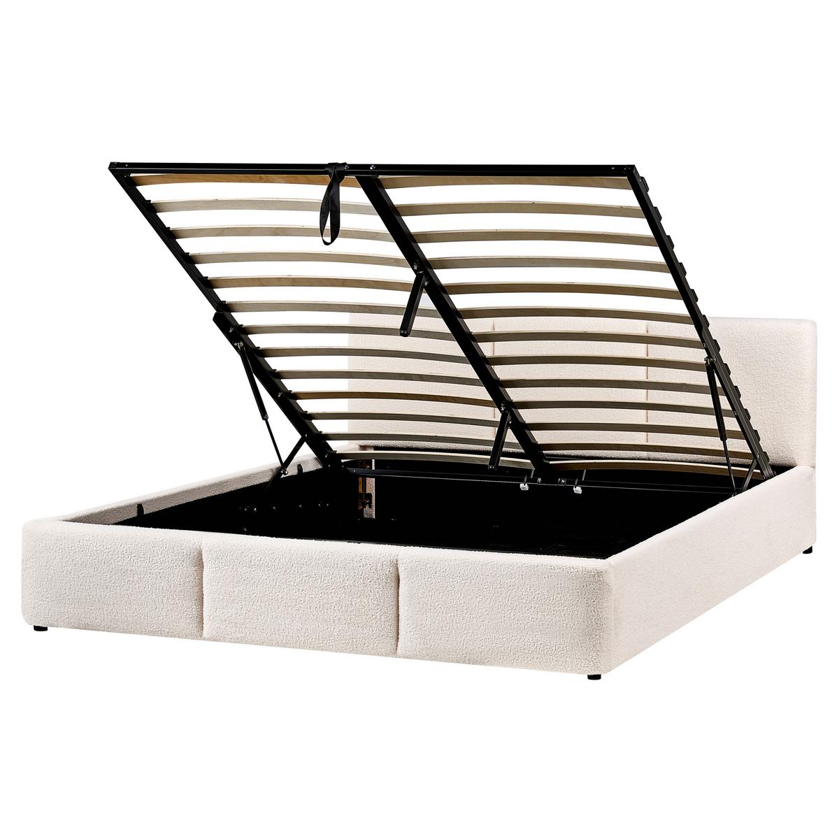 BETT mit Stauraum 160/200 cm Bouclé Cremeweiß Bousse - Creme, Textil (160/200cm) - Beliani