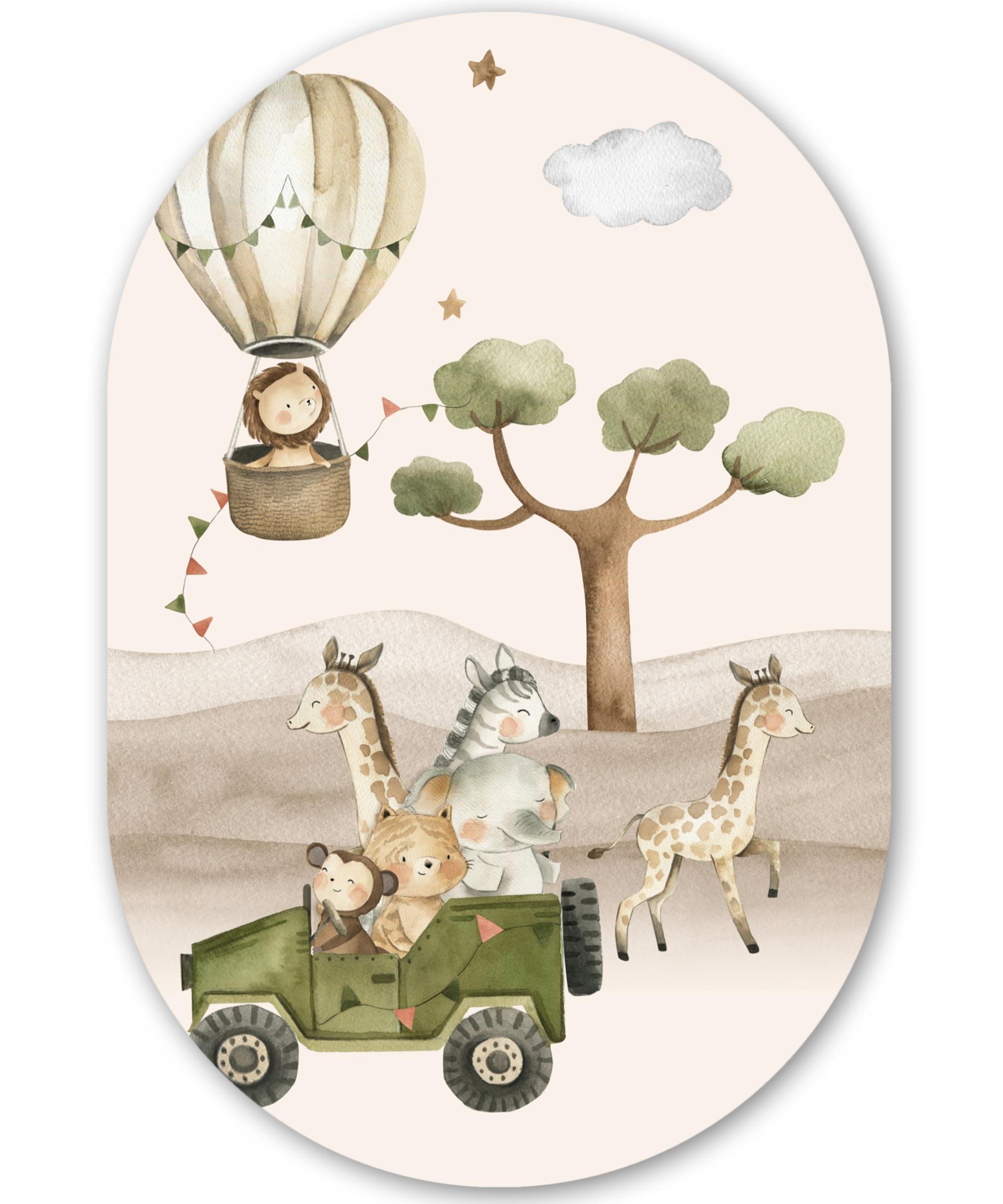 WANDBILD Wilde Tiere - Safari - Aquarell - Heißluftballon Deko Wohnzimmer 40x60 cm - Beige, Kunststoff (40/60cm) - MuchoWow