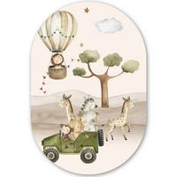 WANDBILD Wilde Tiere - Safari - Aquarell - Heißluftballon Deko Wohnzimmer 40x60 cm - Beige, Kunststoff (40/60cm) - MuchoWow