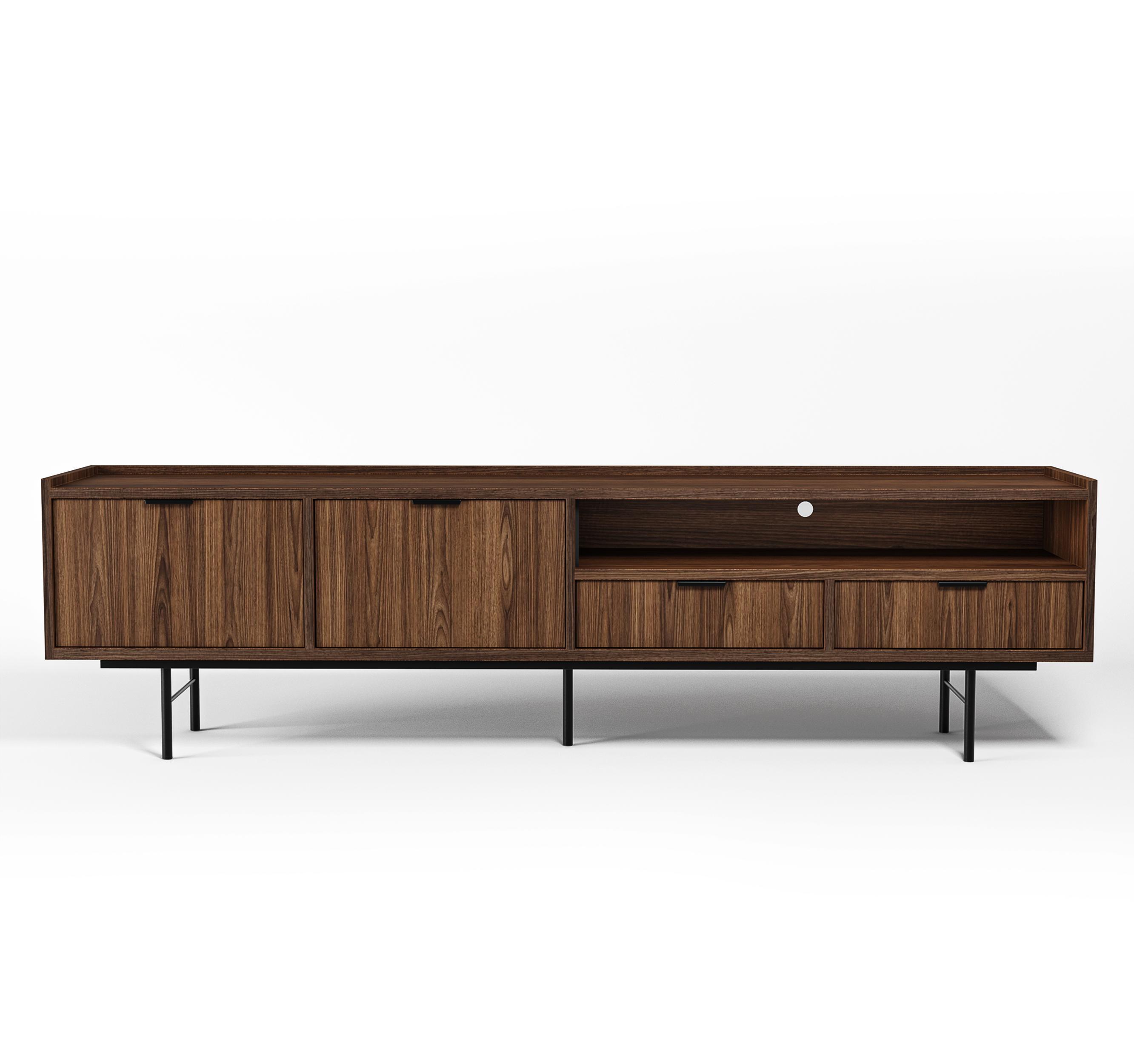 LOWBOARD Nordiva 2T 2S Warmia Walnut 200/55/40 cm – Metallgestell - Walnussfarben/Schwarz, Holzwerkstoff/Metall (200/55/40cm) - AX Living