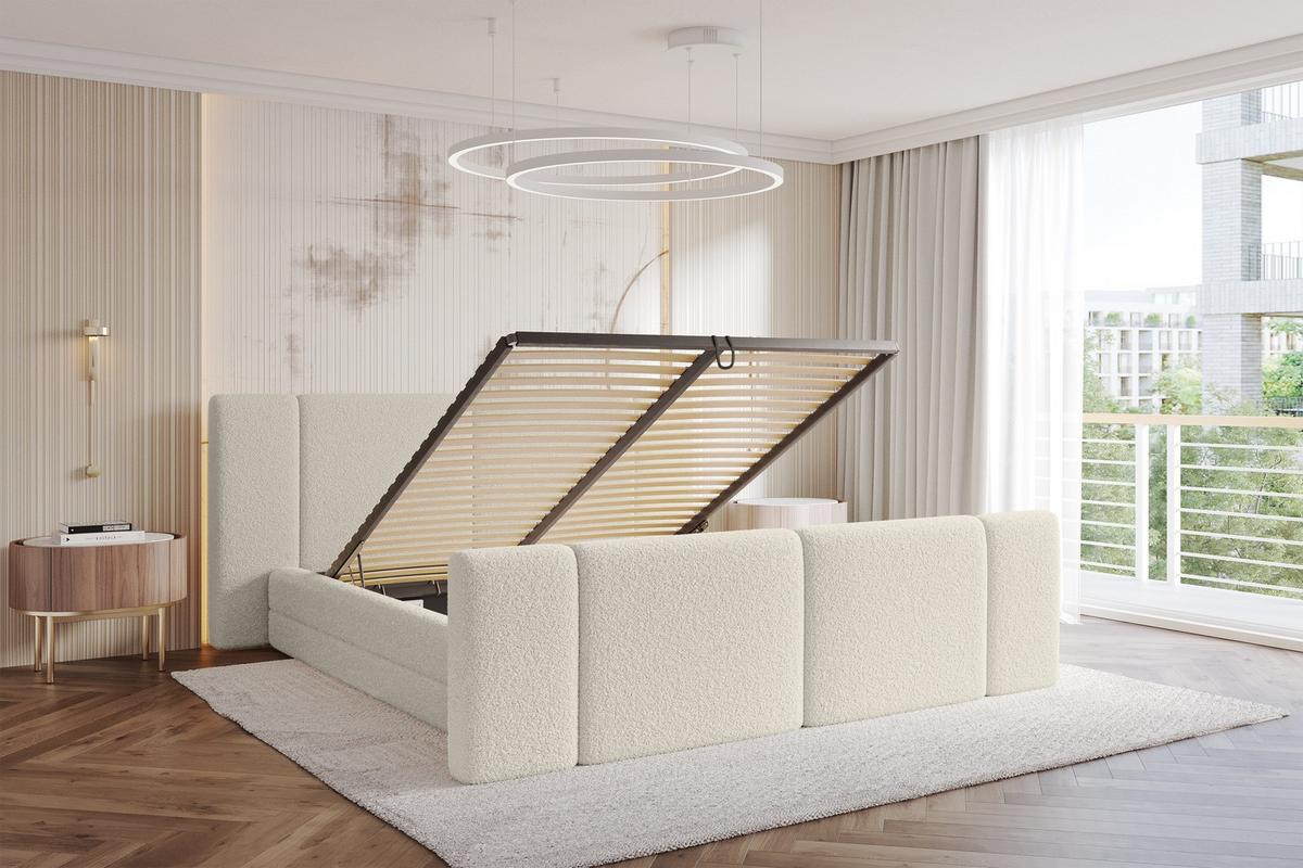 POLSTERBETT mit Bettkasten, Fußteil und Lattenrost, Bett mit Matratze H3/H4 - TEVO-Z 140x200 Beige - Champagner, Holzwerkstoff/Textil (140/200cm) - ALTDECOR
