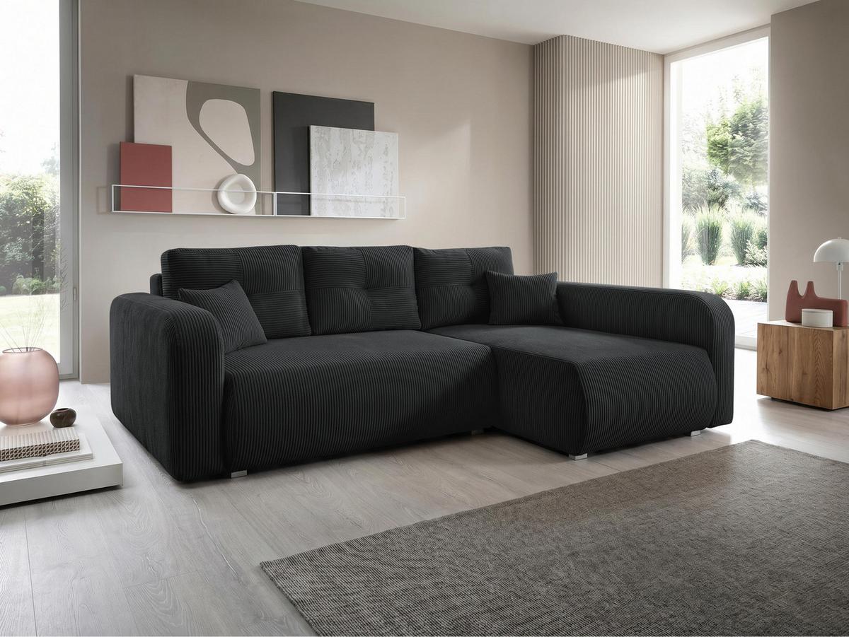 ECKSOFA Viena Cord, Seite: Rechts - Silberfarben/Schwarz, Holz/Kunststoff (234/145cm) - MIRJAN24