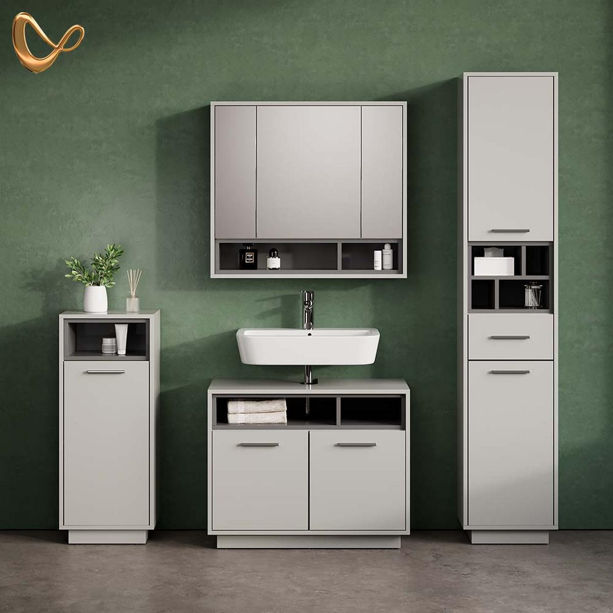 BADMÖBEL-SET Temo Grau 4 Teile - Grau, Holzwerkstoff (80/93/40cm) - Livinity®