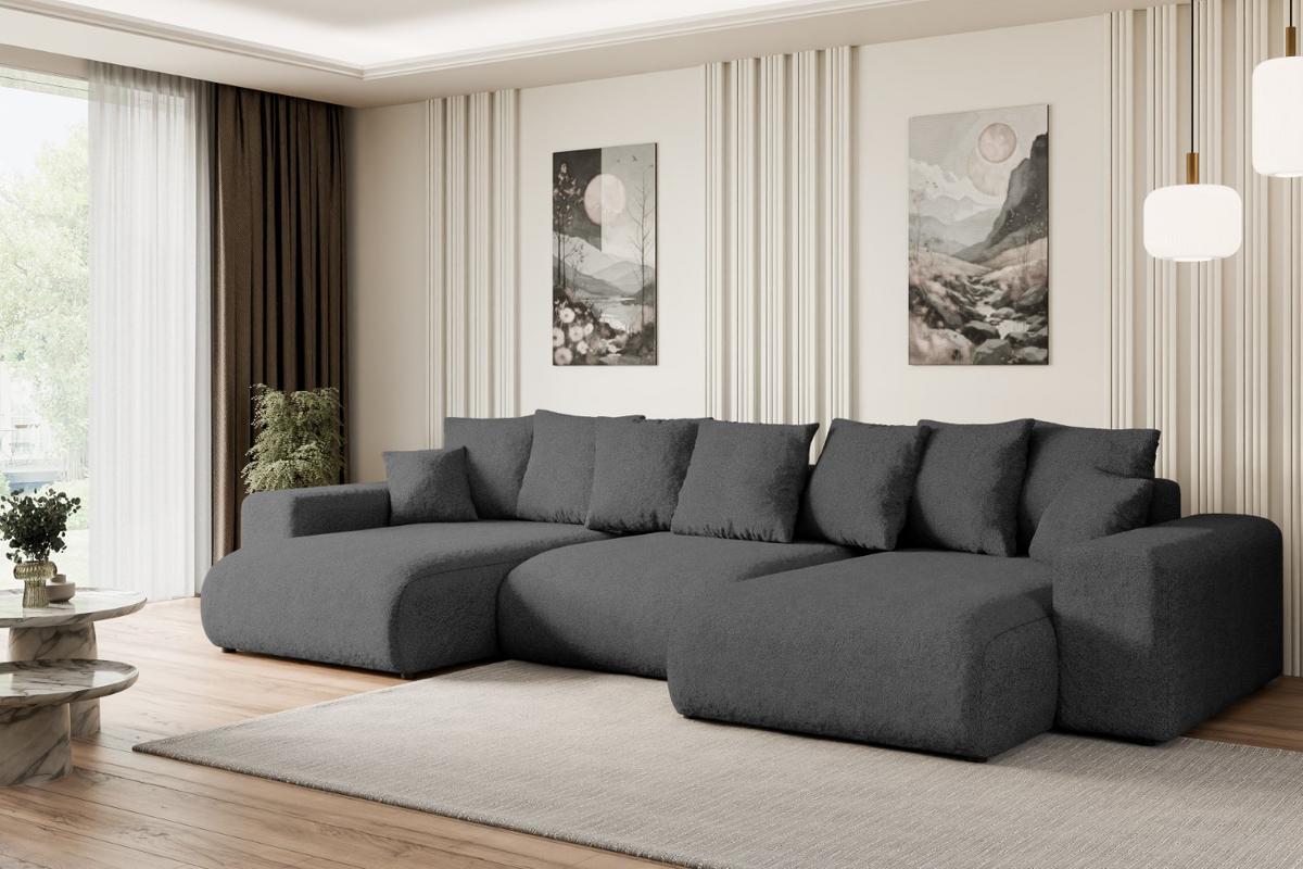WOHNLANDSCHAFT mit Schlaffunktion ESKAR-U -364x176x72cm Grau Bouclé - Schwarz/Grau, Holzwerkstoff/Kunststoff (364/72/176cm) - ALTDECOR