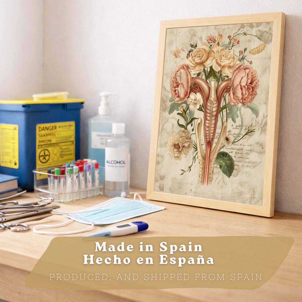 POSTER Set aus 2 Weibliche Anatomie Drucke und Wandbilder mit Gehirn und Gebärmutter Botanischer Retro Floraler Stil Größe Leichter Holzrahmen A3 - Beige, Papier (29.7/42/3cm) - Nacnic