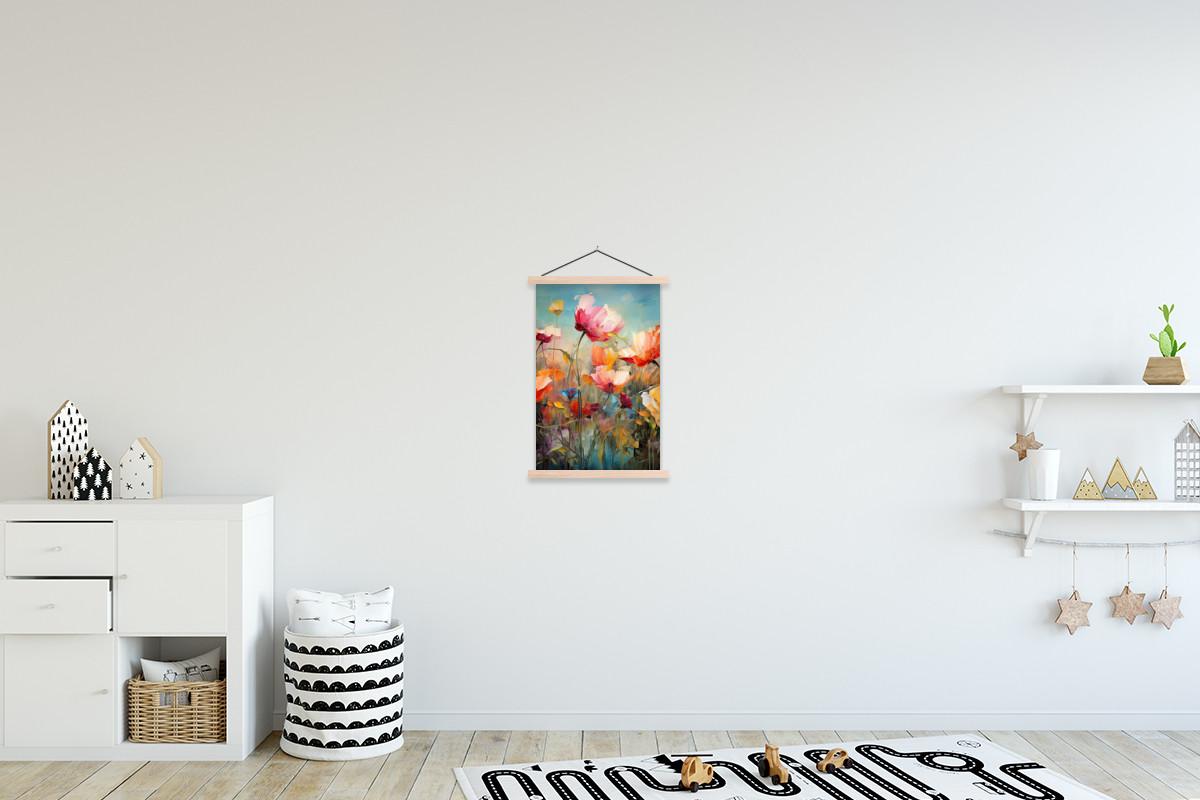 POSTER MIT MAGNETLEISTEN Blumen - Aquarell - Kunst - Botanisch - Natur Deko Wohnzimmer 40x60 cm - Orange, Textil (40/60/0.15cm) - MuchoWow